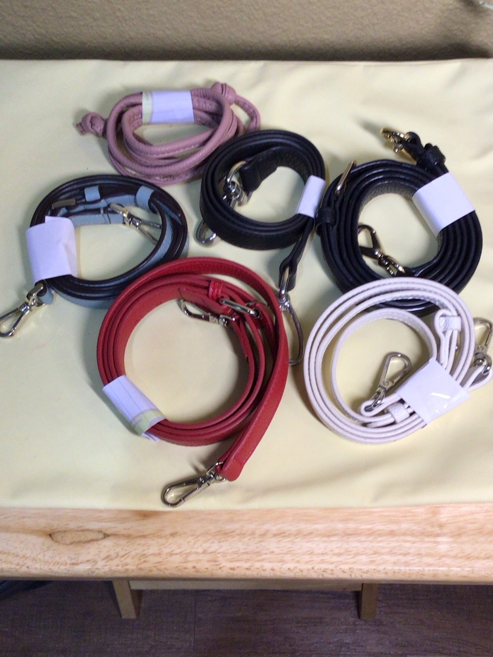 Set of Six Detachable Leather Bag Straps in Red, Black, Brown, Pink, Cream